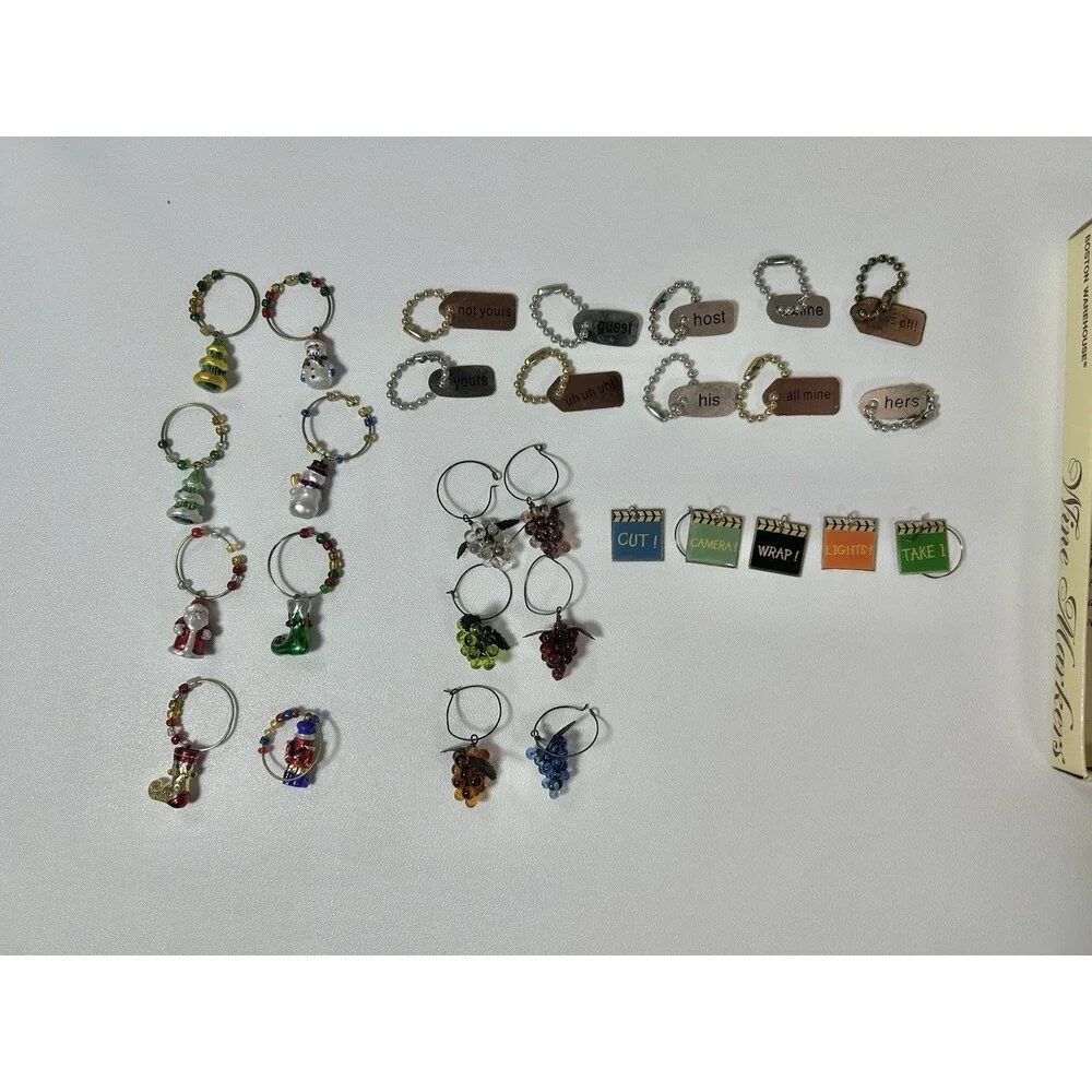 Vintage Lot OF 30+ Wine Glass Charms Markers Goblets Hollywood Christmas Grapes